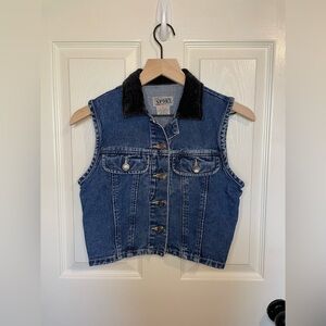 Vintage 90s Carriage Court Sport Denim Velvet Collared Cropped Vest